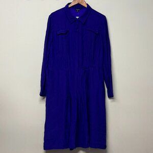 J. Peterman Royal Blue Pin Tuck 100% Silk Dress 18 Plus Size Knee Dress